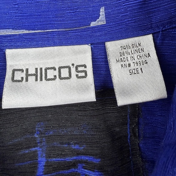 Chico's Shirt Womens 1 Blue Silk Linen Button Front Long Sleeve Top Collared - Picture 4 of 7